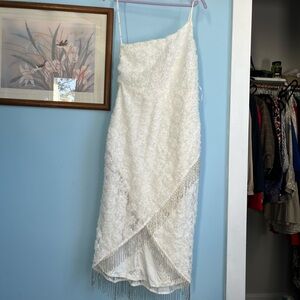 Lulu's White Lace and Bead Fringe Floral Dress